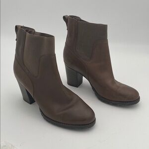 Clarks Dark Brown  leather Heeled Boots women 9 moto casual office festival Y2K